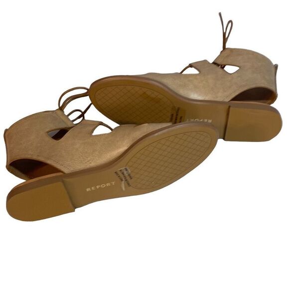 New Report Zahara Gladiator Sandals Tan Faux Leather Size 7 1/2 - Picture 7 of 9
